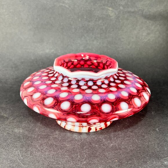 Vtg Fenton 2255 Art Glass Vase Polka Dot Cranberry Opalescent 50th Year 50s